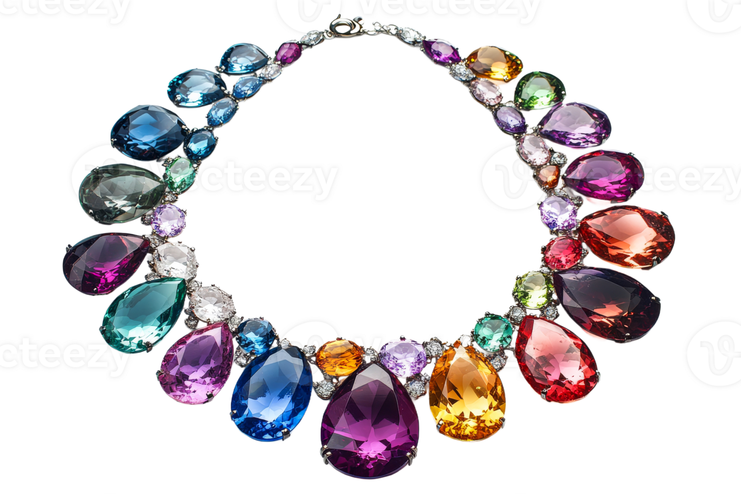 Unique colorful gemstone necklace display png