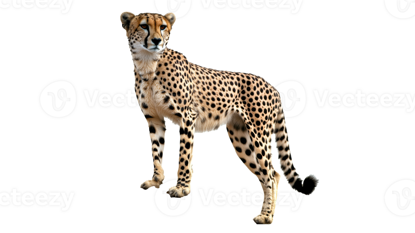 Cheetah stands confidently in open space png