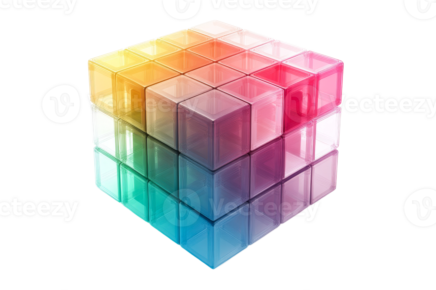 Colorful transparent cube with gradient design png