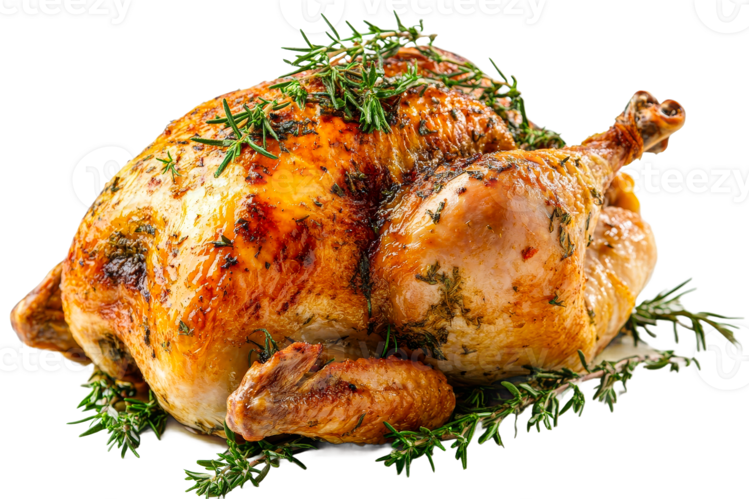 Perfectly roasted chicken garnished with herbs png