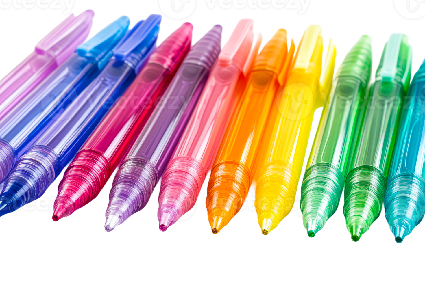Colorful pens arranged in a vibrant display png