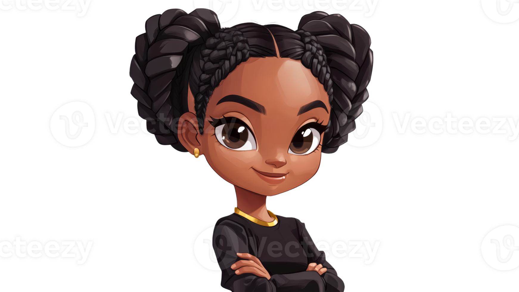 Braided hair cartoon character, confident png