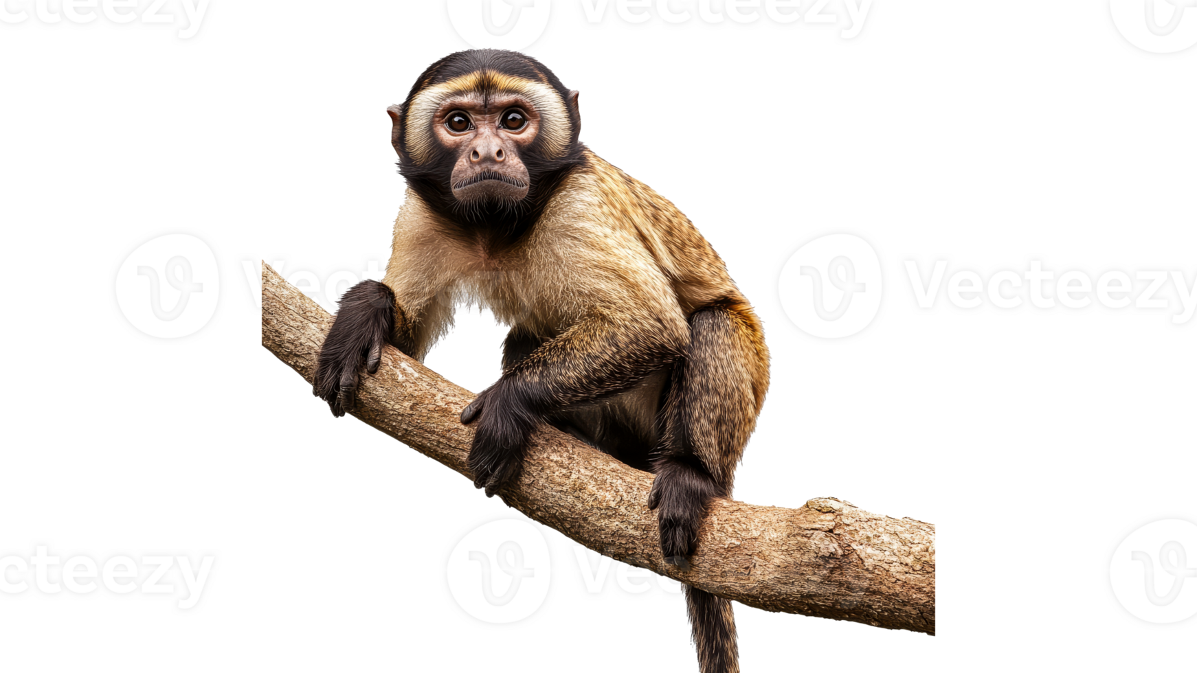 Capuchin monkey resting on a branch in nature png
