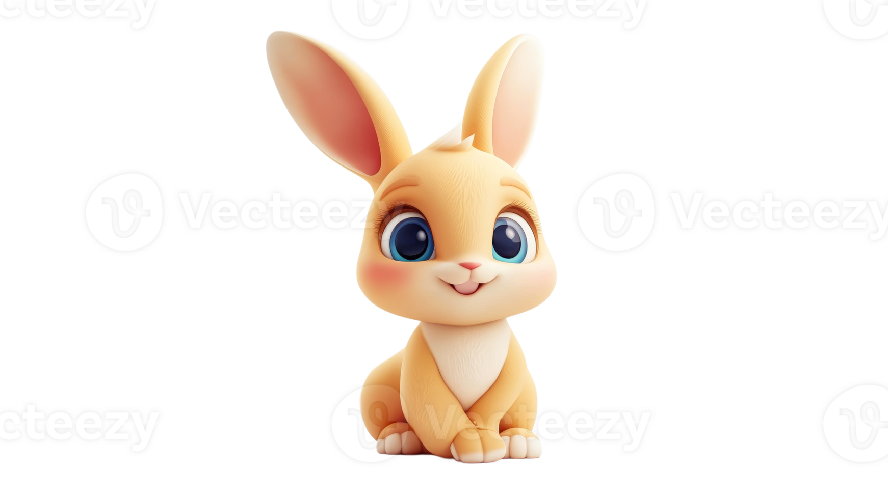 Cute bunny character with big eyes sitting calm png