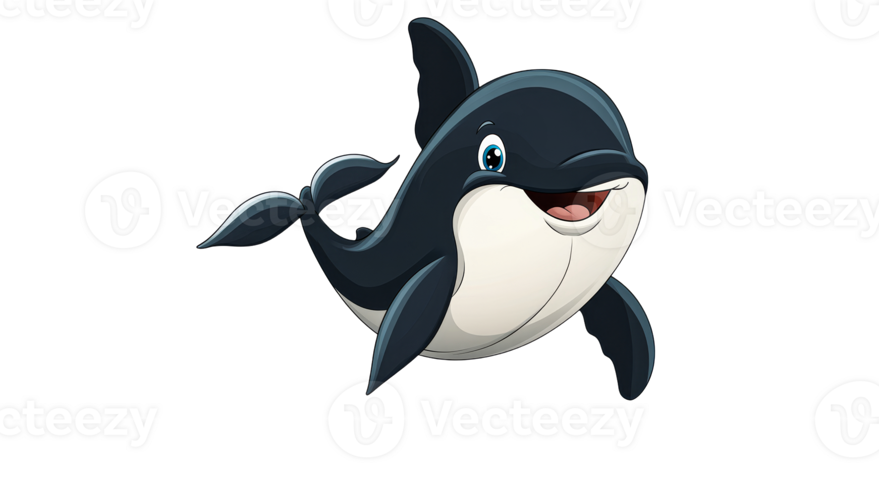Cartoon dolphin swimming happily in animated style png
