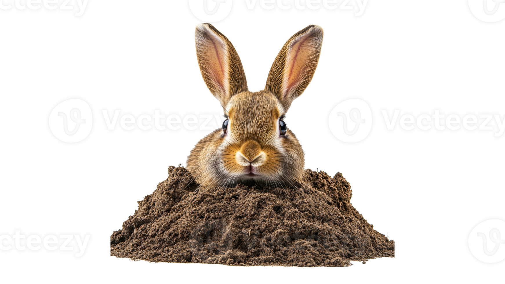 Rabbit emerging from a burrow in soft soil png