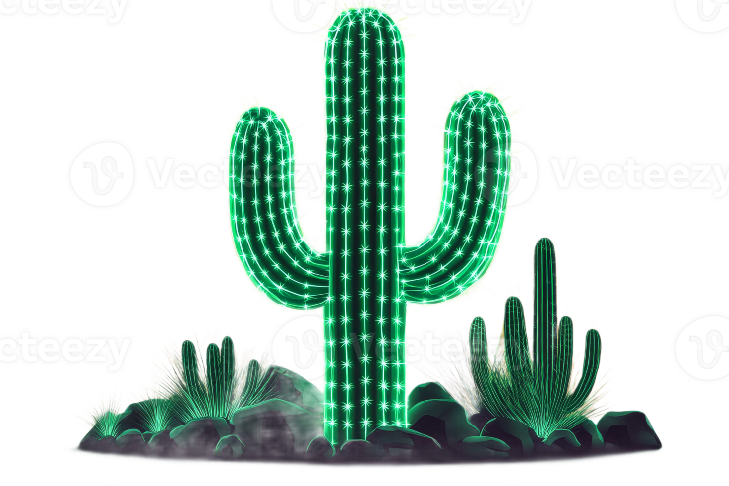 Glowing green cactus by night png