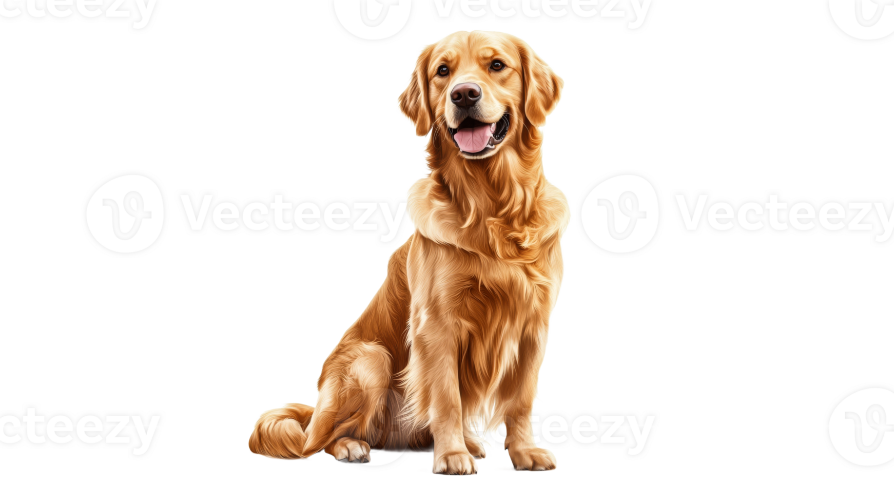 Happy golden retriever sitting indoors during day png