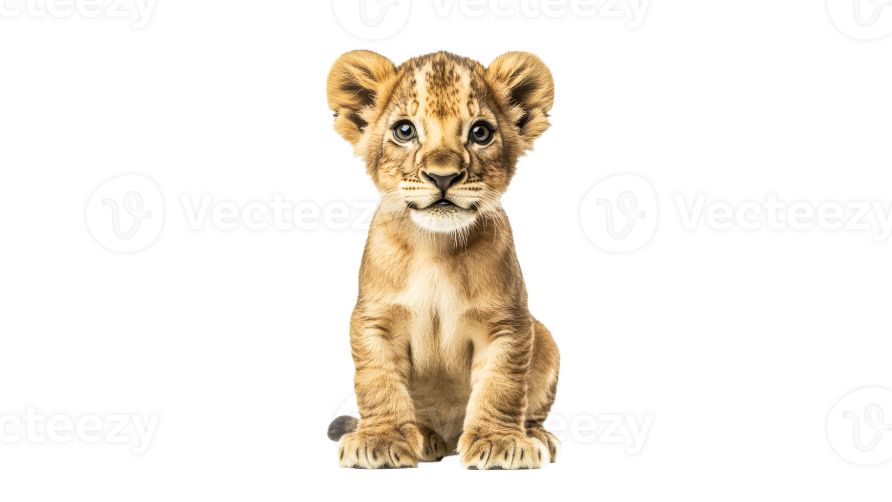 Lion cub sitting with a curious expression png