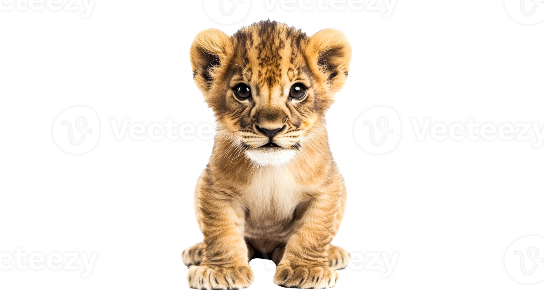 Cute lion cub sitting and looking at the camera png