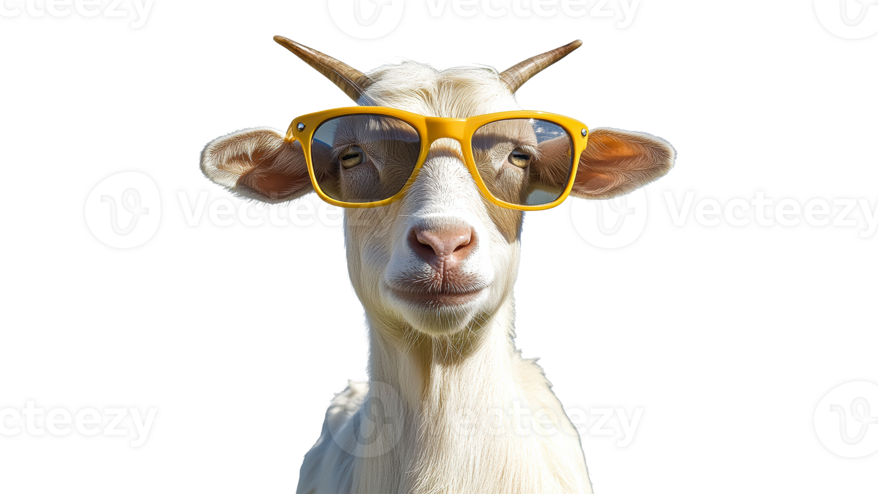Goat in yellow shades, smiling bright png