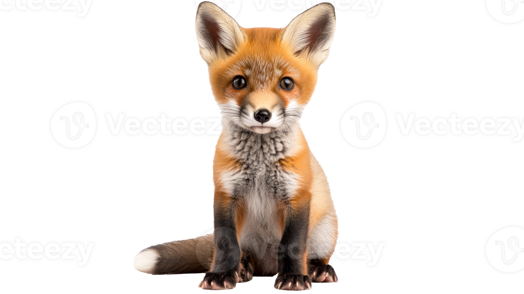 Red fox cub sitting calmly on white background png