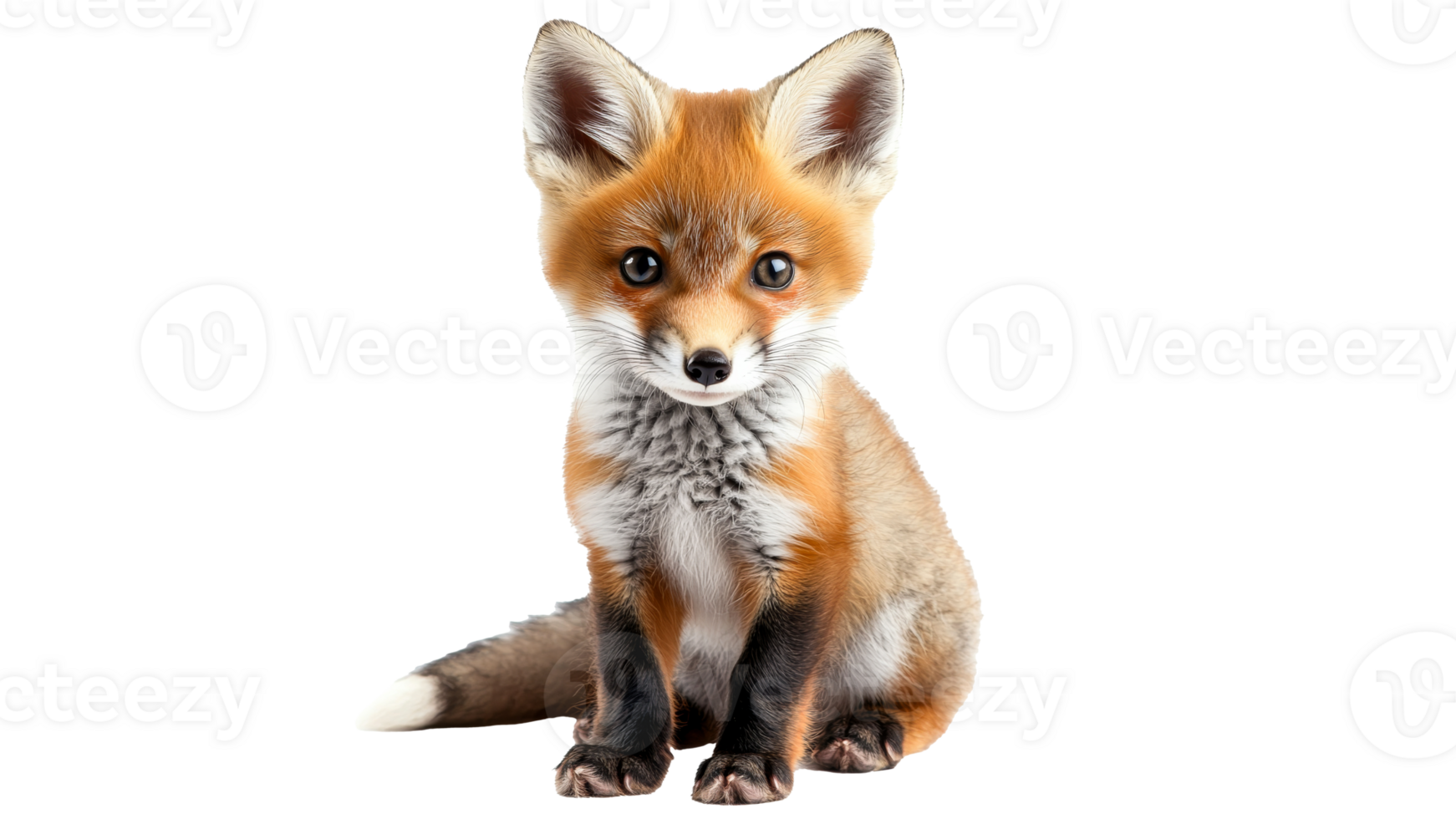 Cute young fox sitting against a white background png