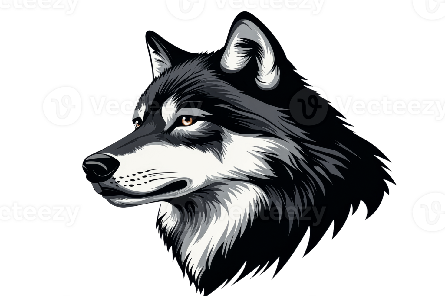 Wolf head illustration with detailed features png