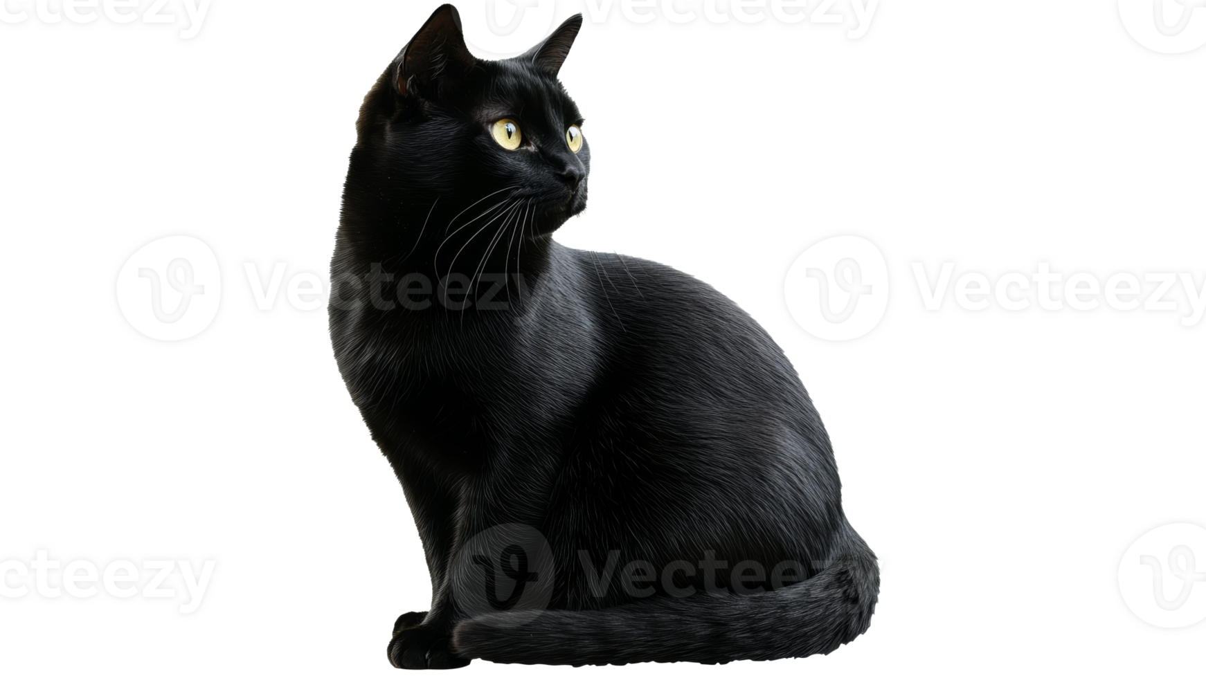 Black cat sitting gracefully in profile view png