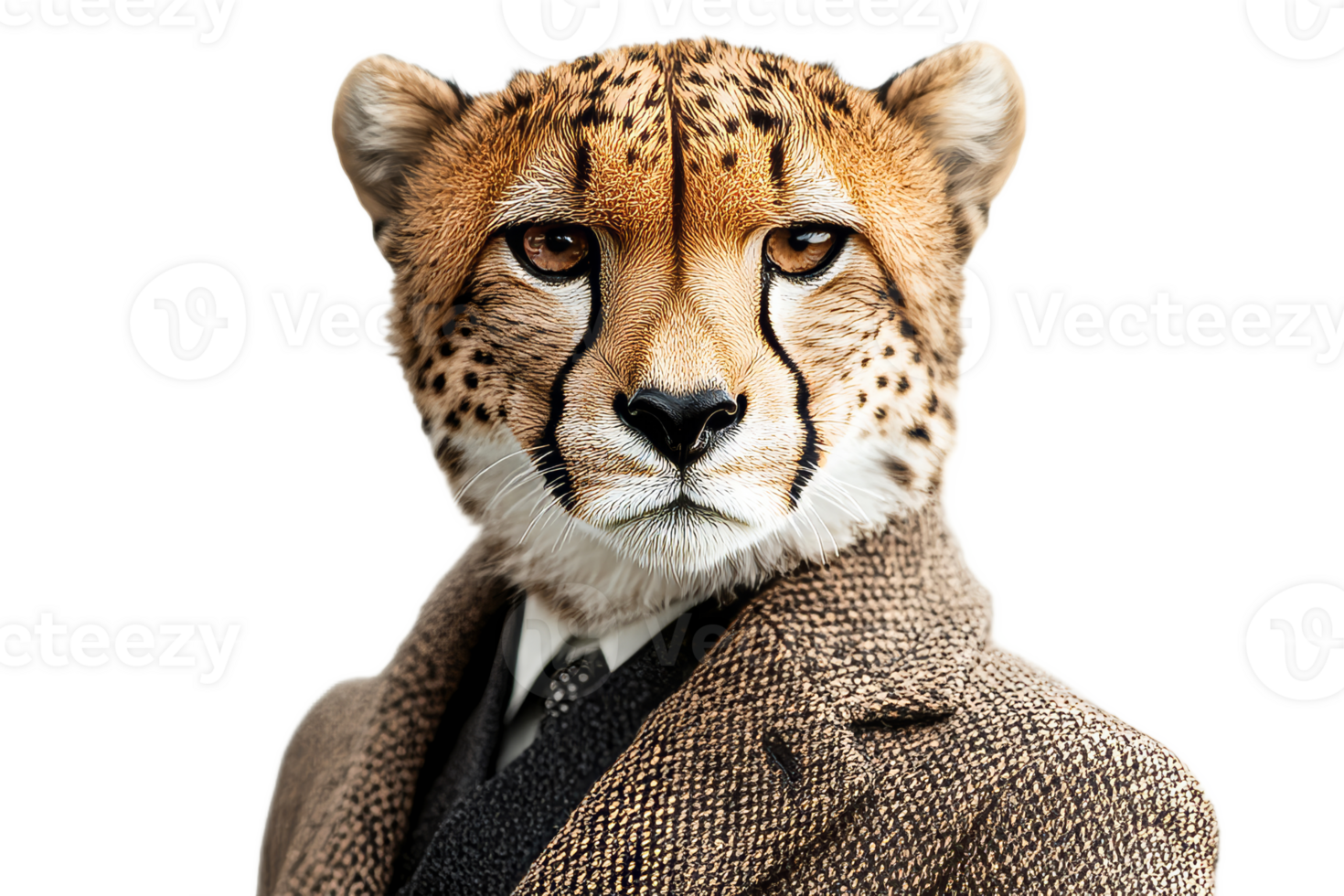 Cheetah in a suit presents a unique portrayal png