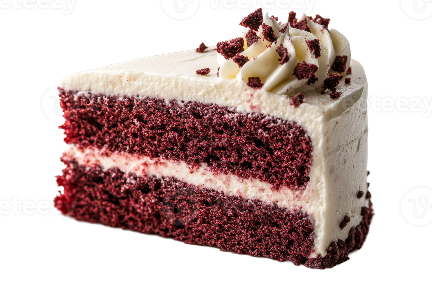 Delicious red velvet cake slice with cream icing png