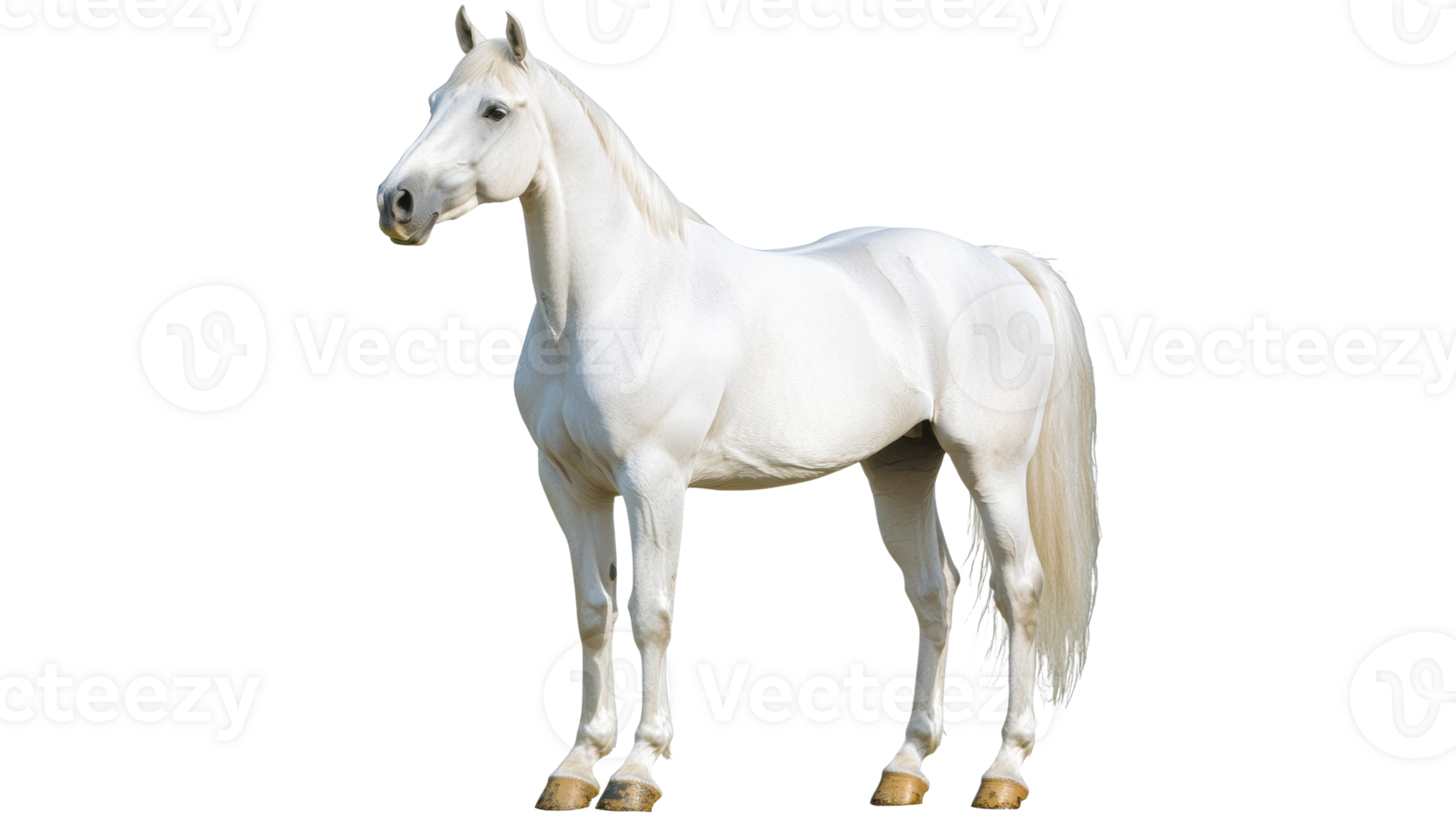 Majestic white horse in standing pose outdoors png