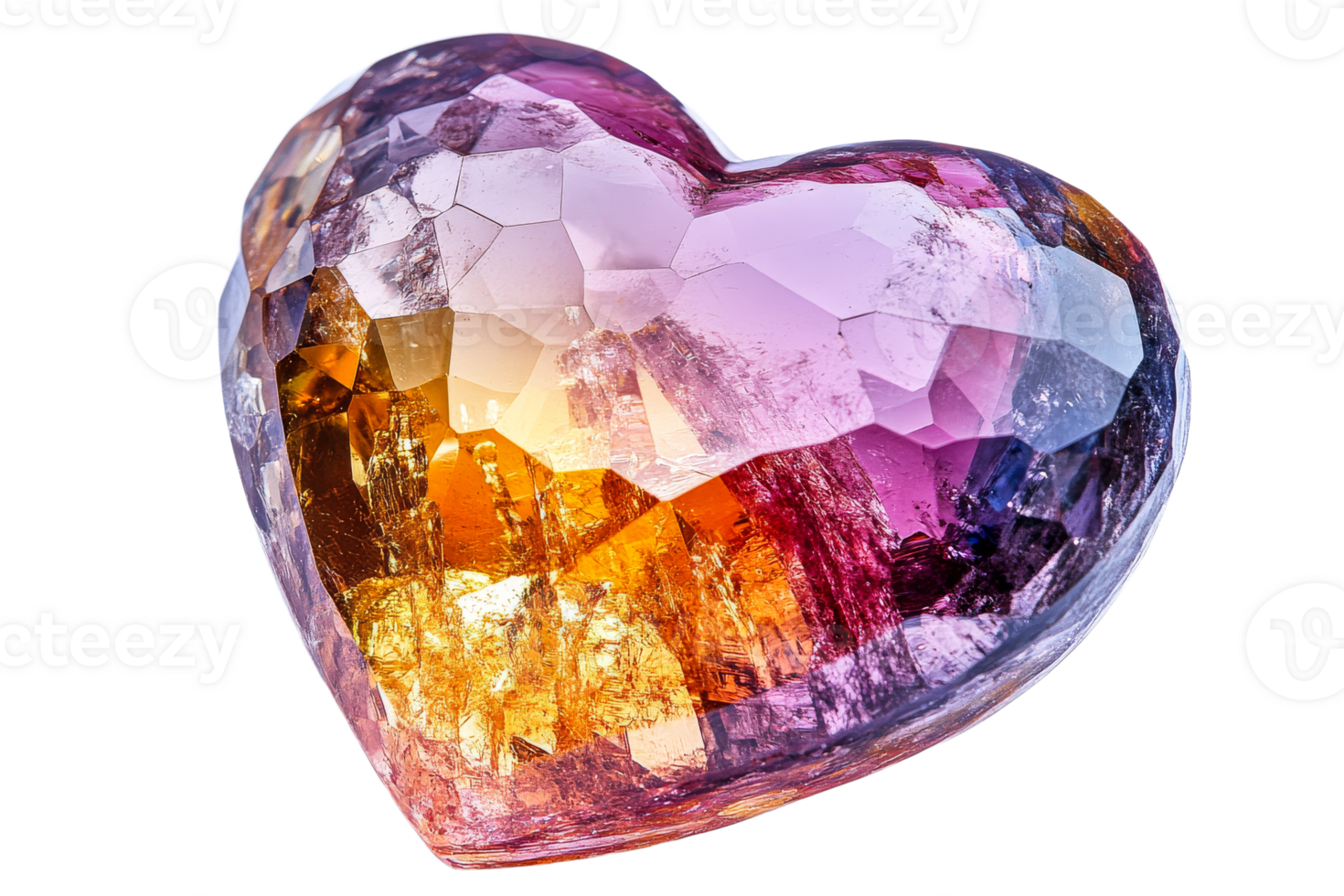 Colorful heart shaped gemstone on a white surface png
