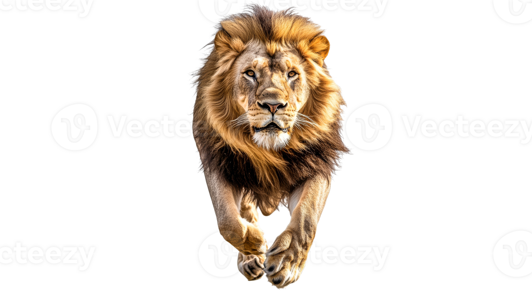 Lion runs with power and grace in open space png