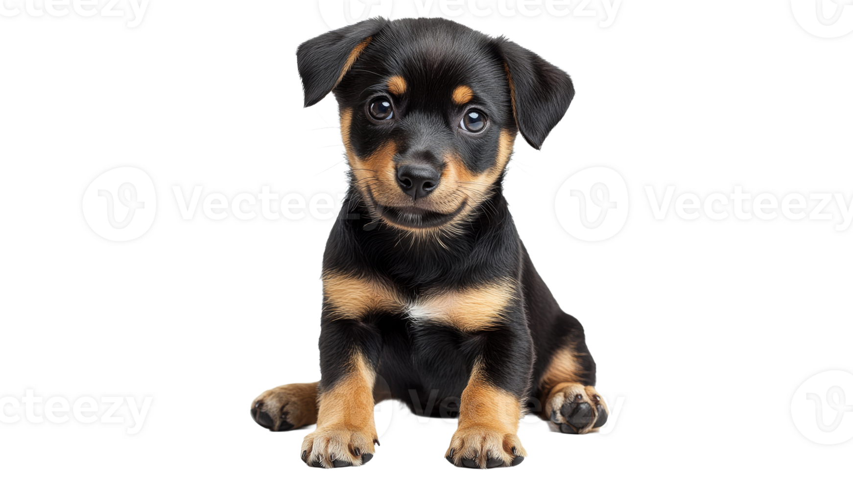Cute puppy sitting and looking curious in studio png