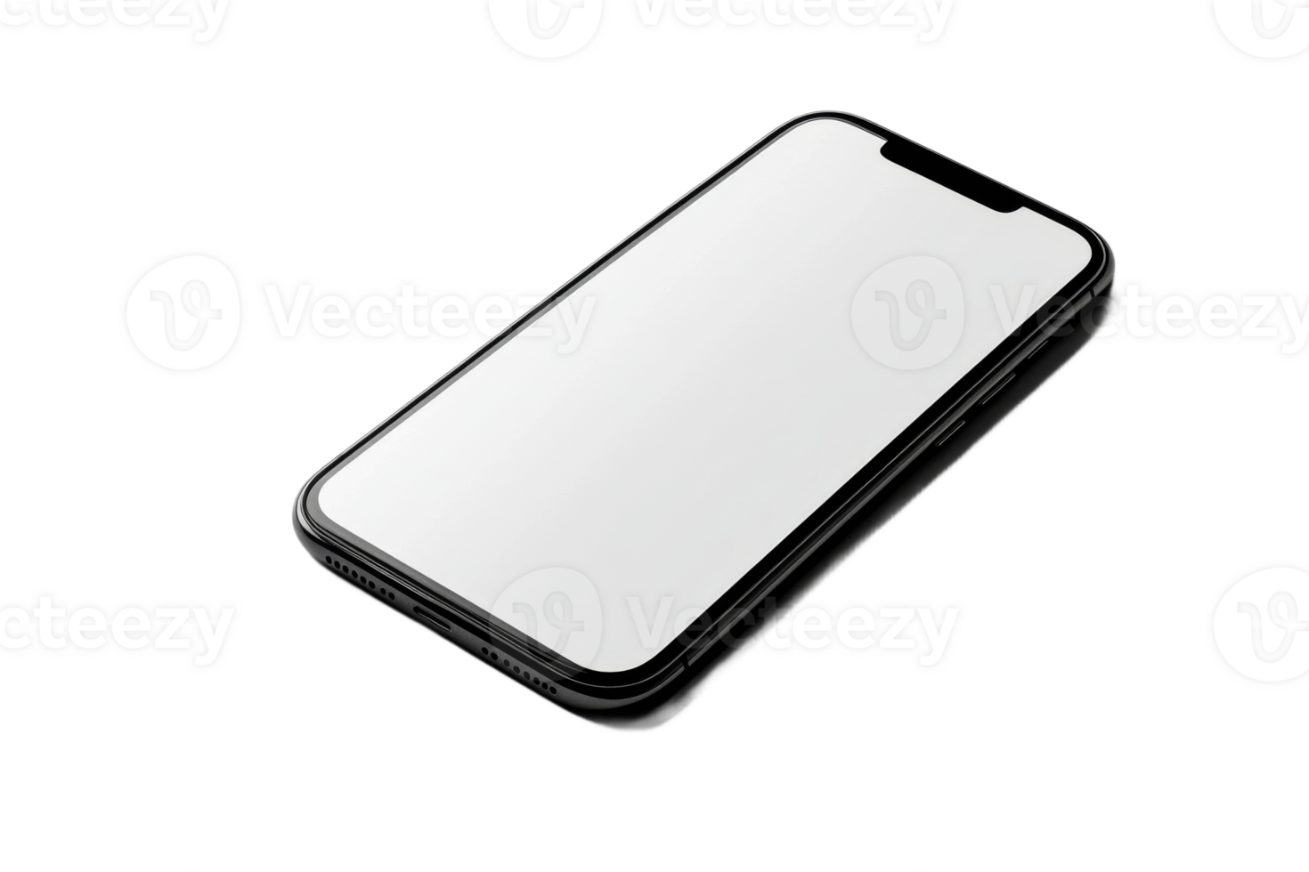 Smartphone lying on a surface with blank screen png
