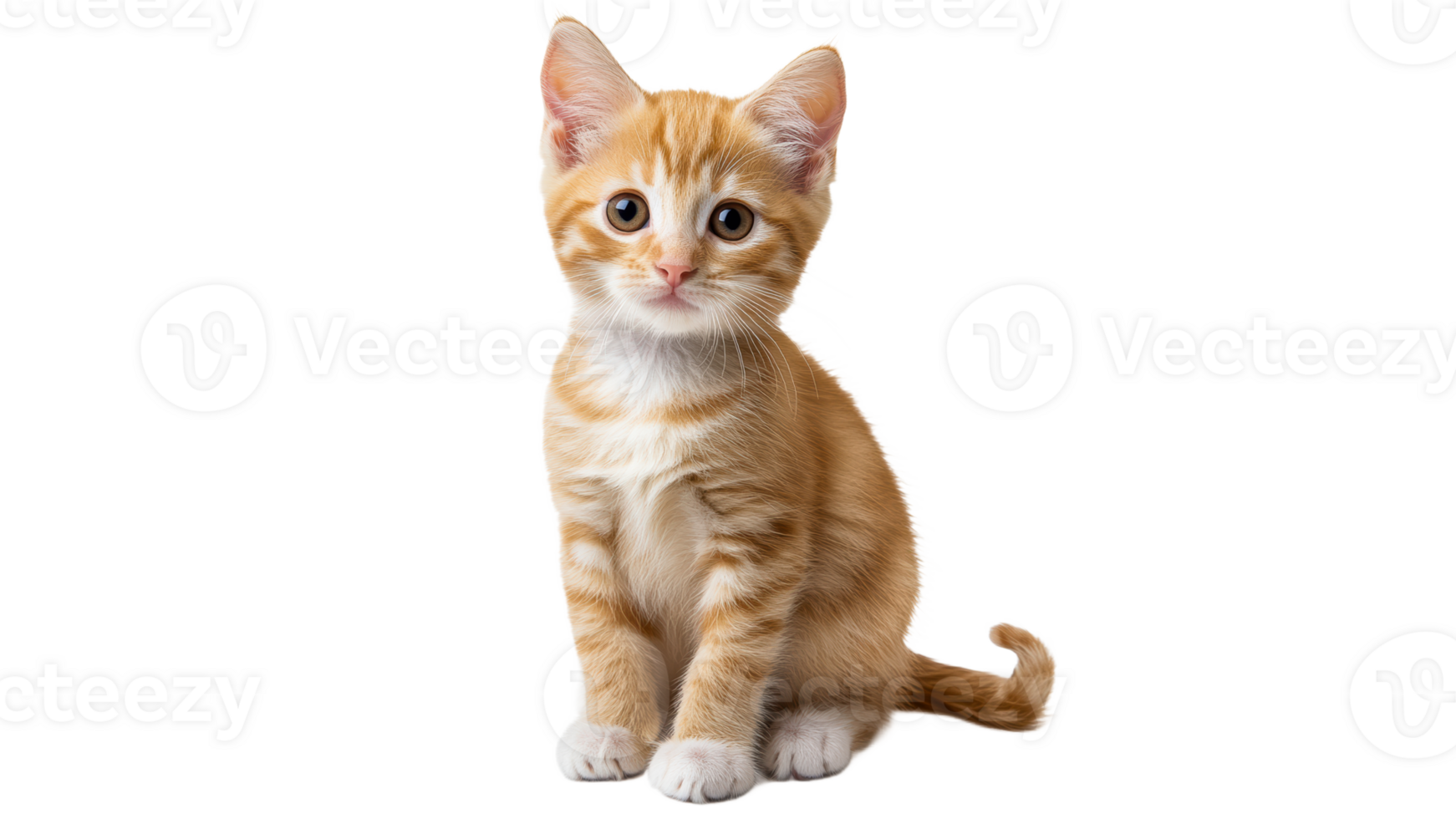 Cute orange kitten sitting and looking curiously png