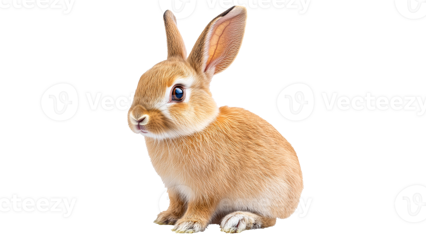 Brown rabbit sitting on white png