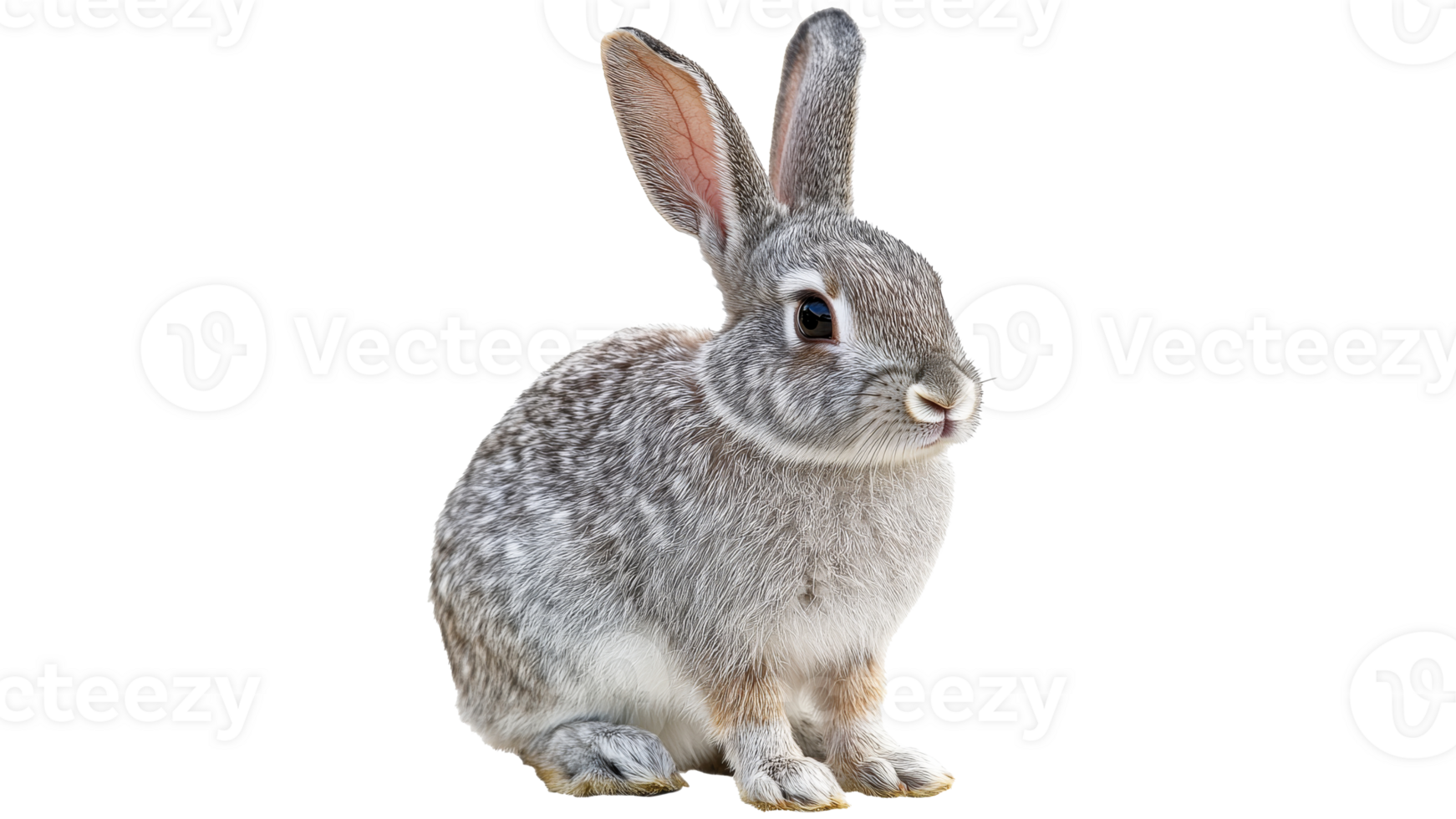 Gray rabbit sitting quietly on a white background png
