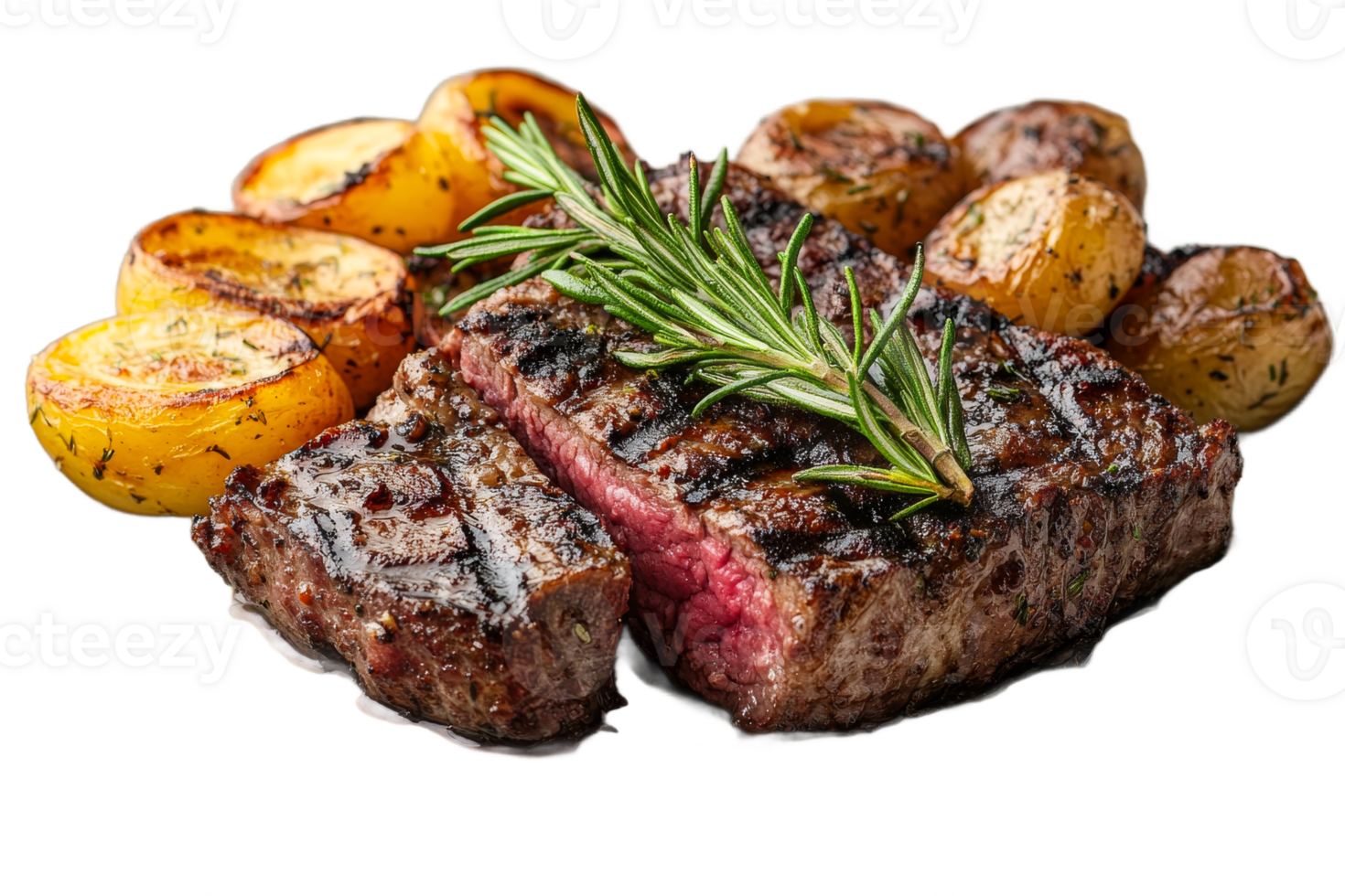 Grilled steak with roasted potatoes png