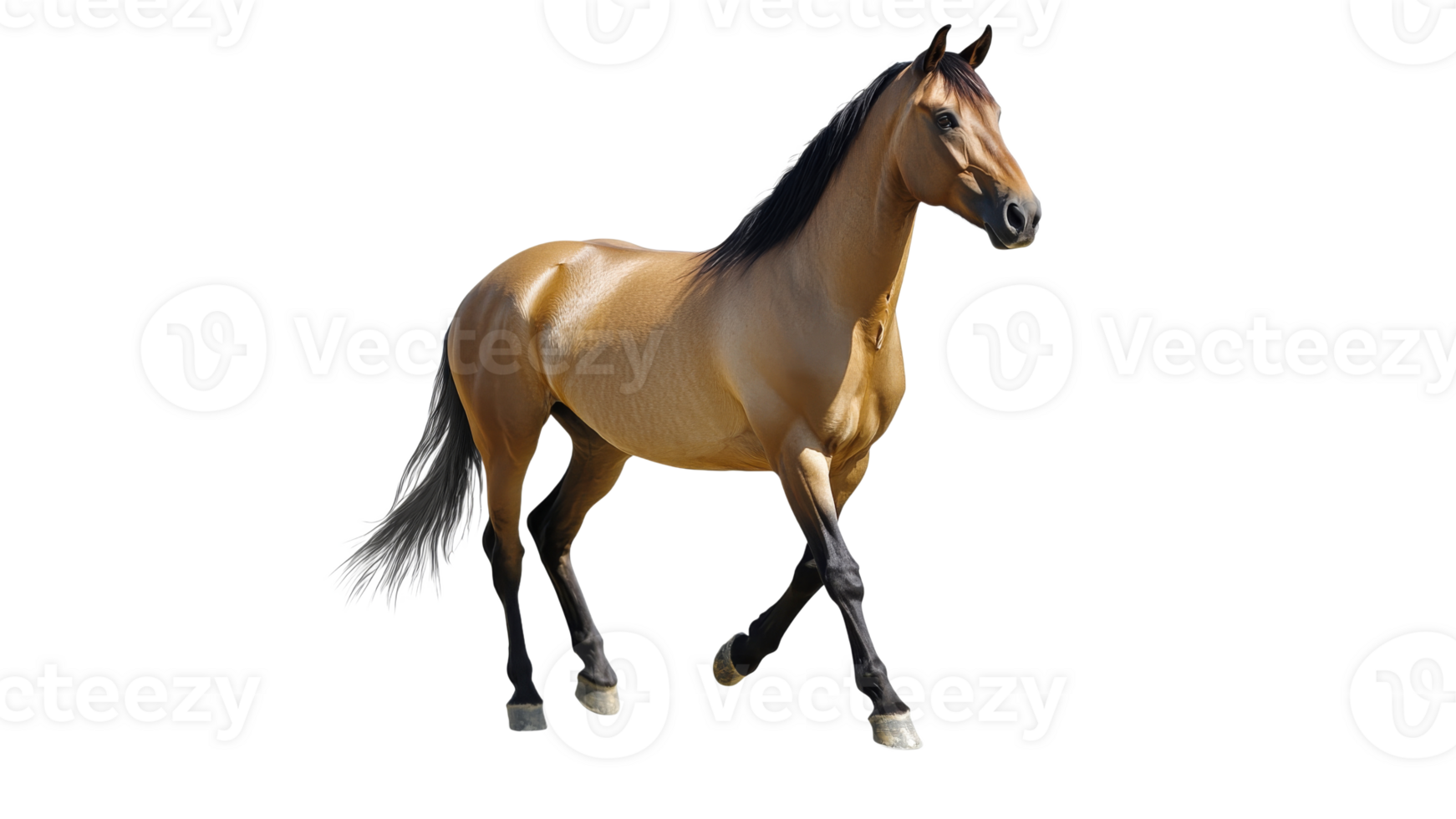 Brown horse trots in open space under bright light png