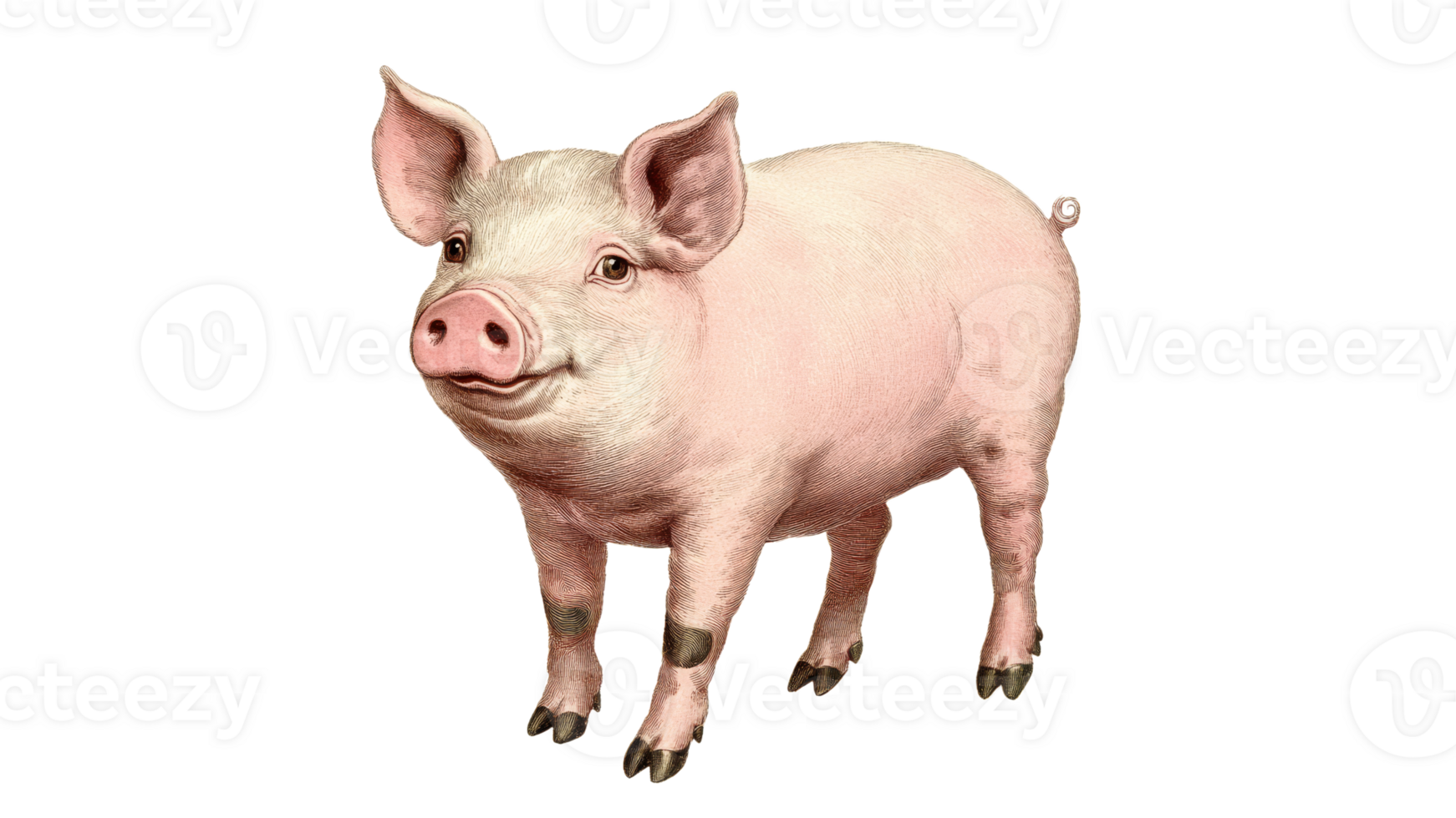 A pink pig stands upright with a joyful expression png