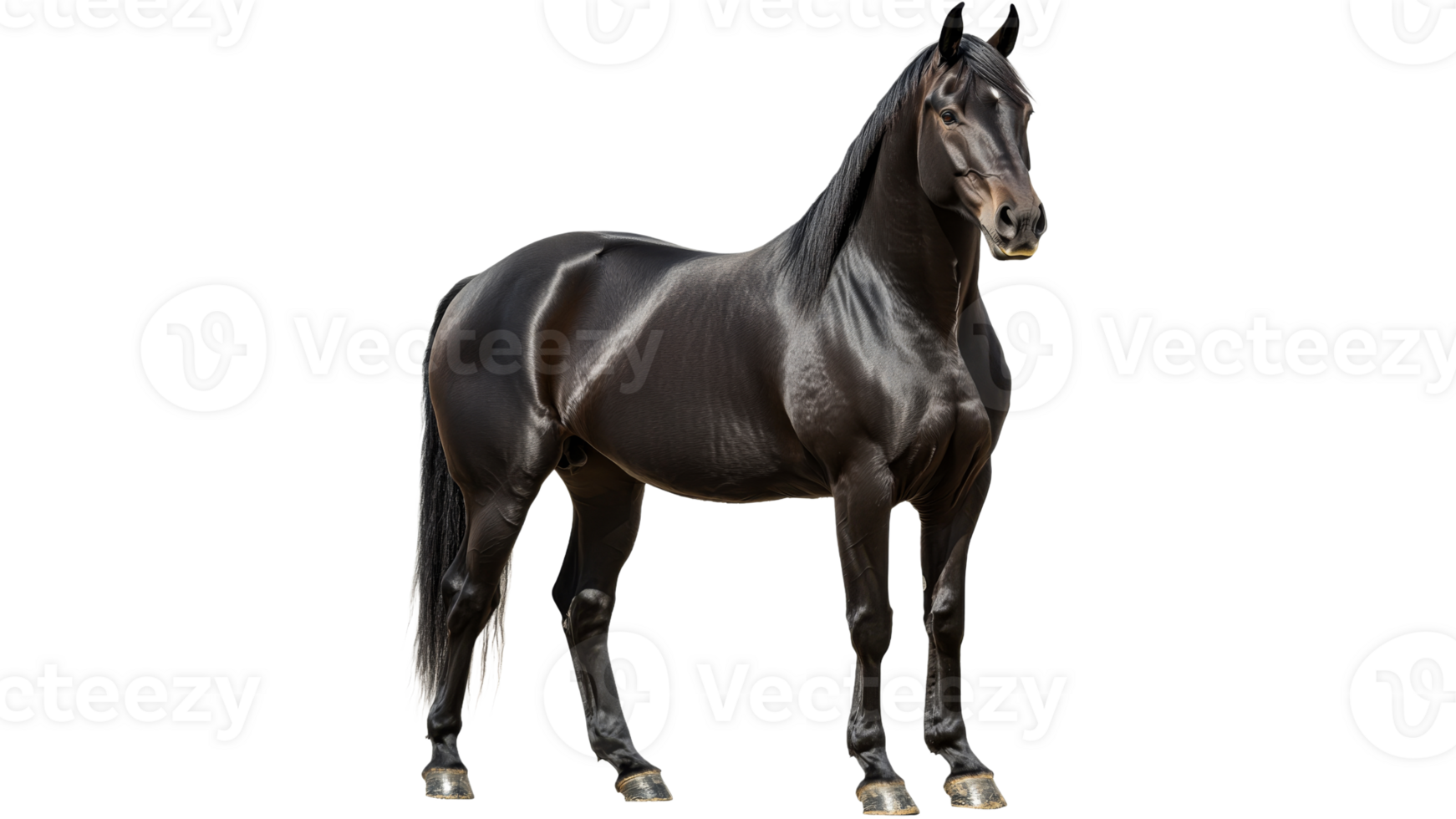 Confident black horse on white backdrop png