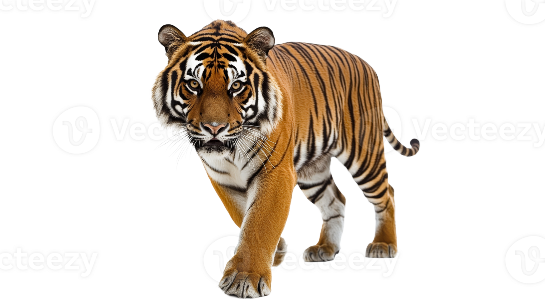 Majestic tiger walking confidently in white space png