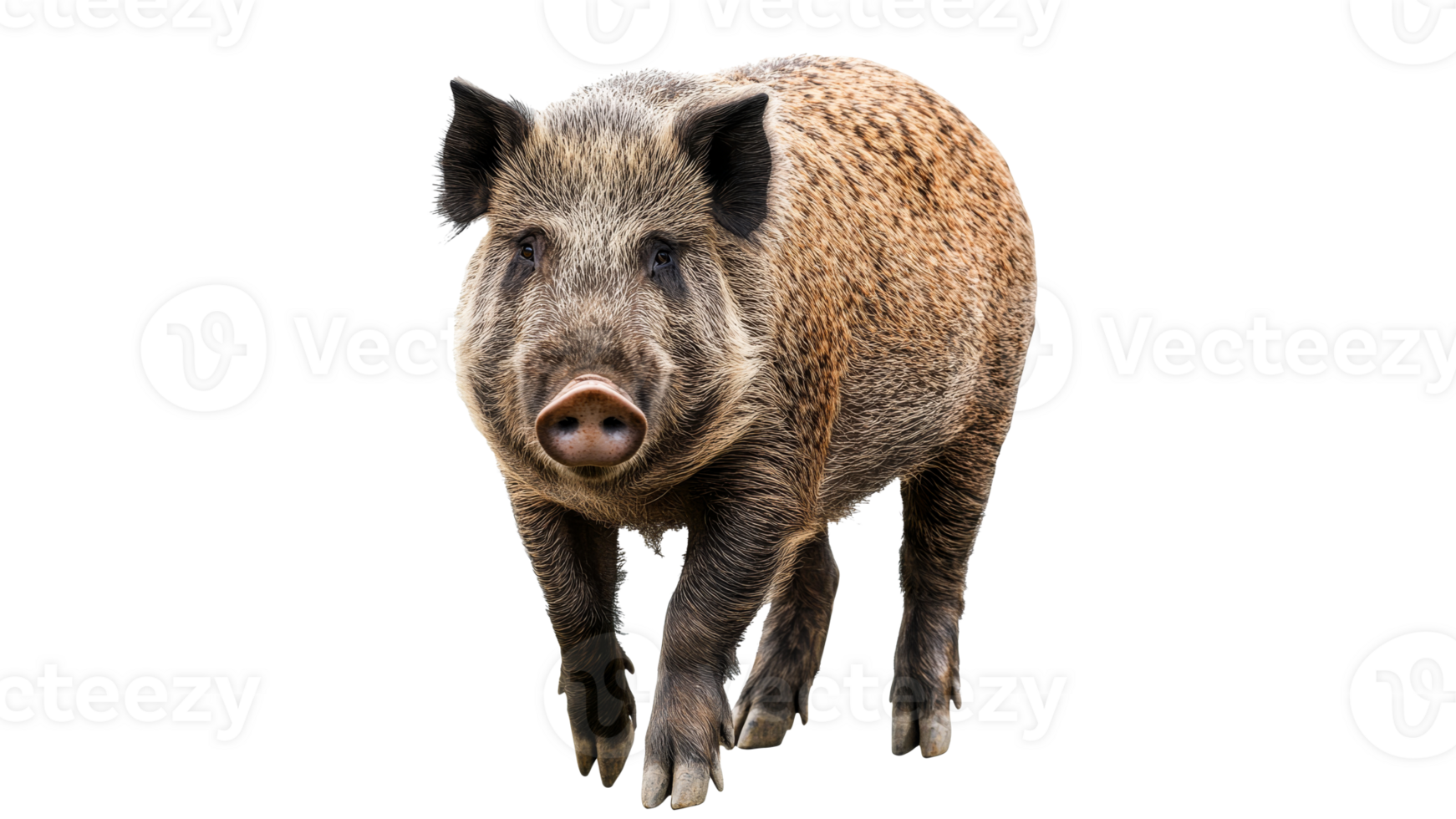 Wild boar walking on white background in nature png