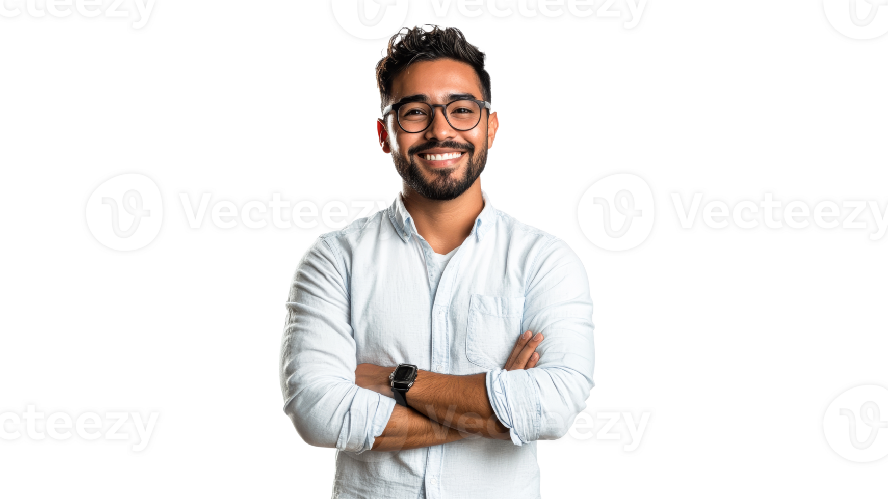 Smiling man in casual attire with arms crossed png