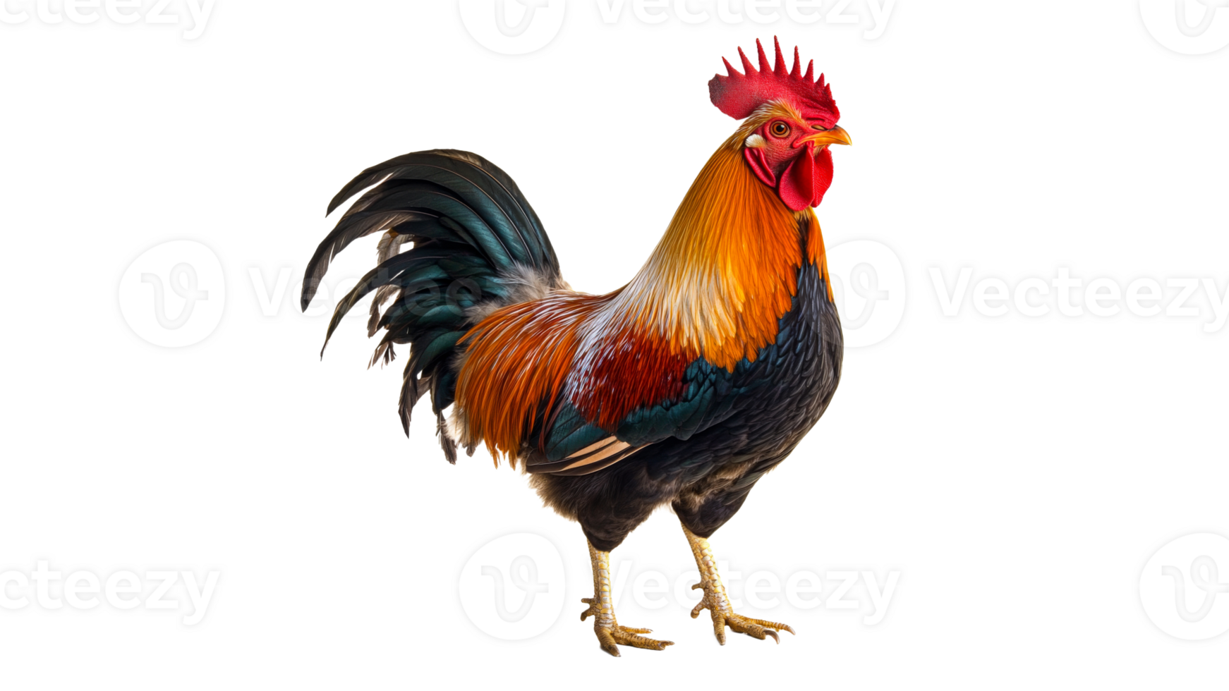 Colorful rooster standing in bright light png