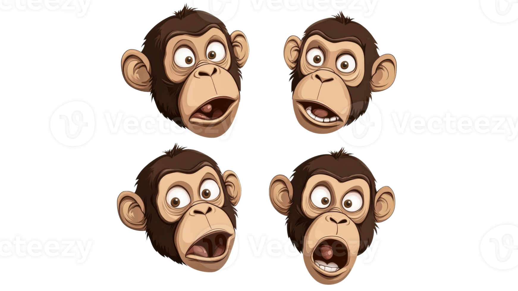 Expressive monkey faces showcase various emotions png