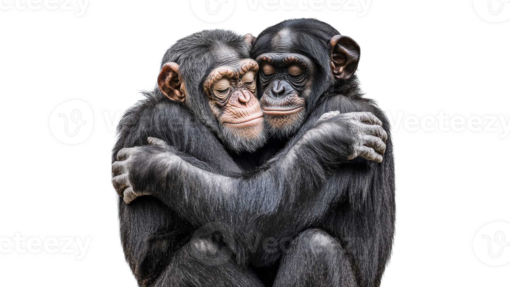 Chimpanzees embracing in a tender moment png