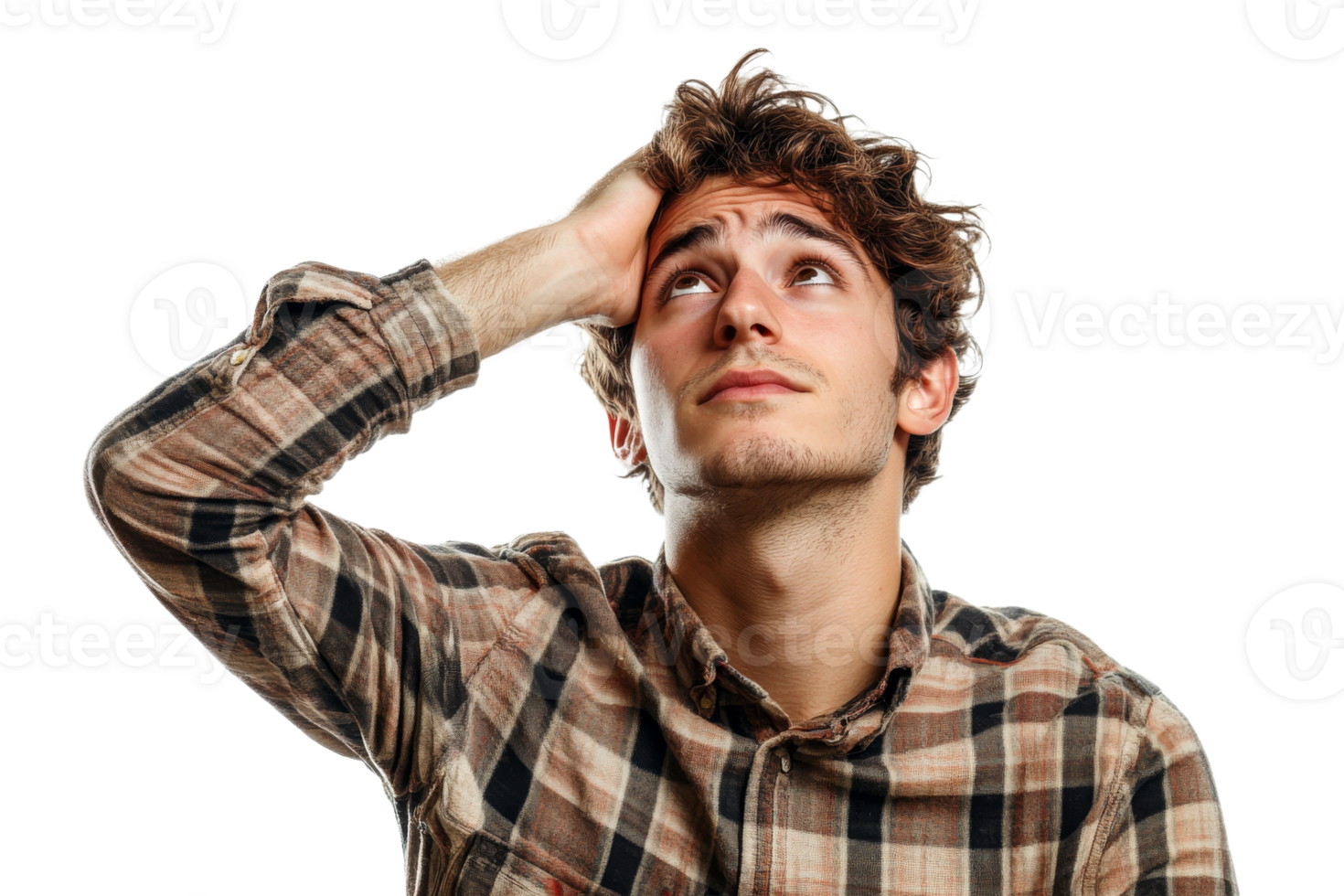 Young man shows feelings of confusion and stress png