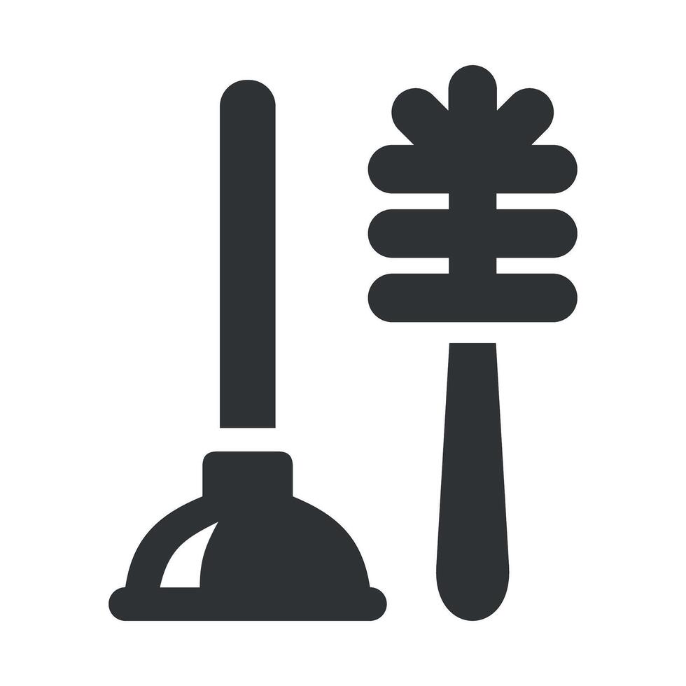 black monochrome icon of toilet brush and plunger on white background vector