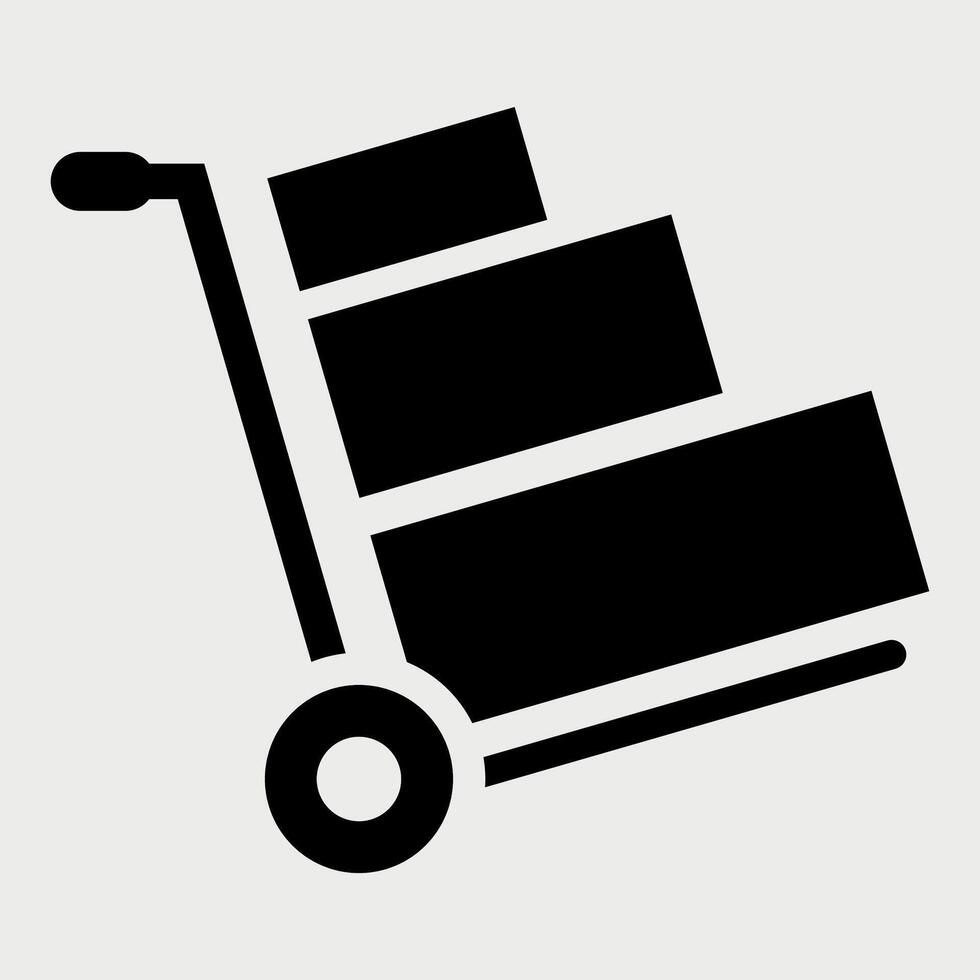 black and white icon of a trolley for transporting goods on a white background vector