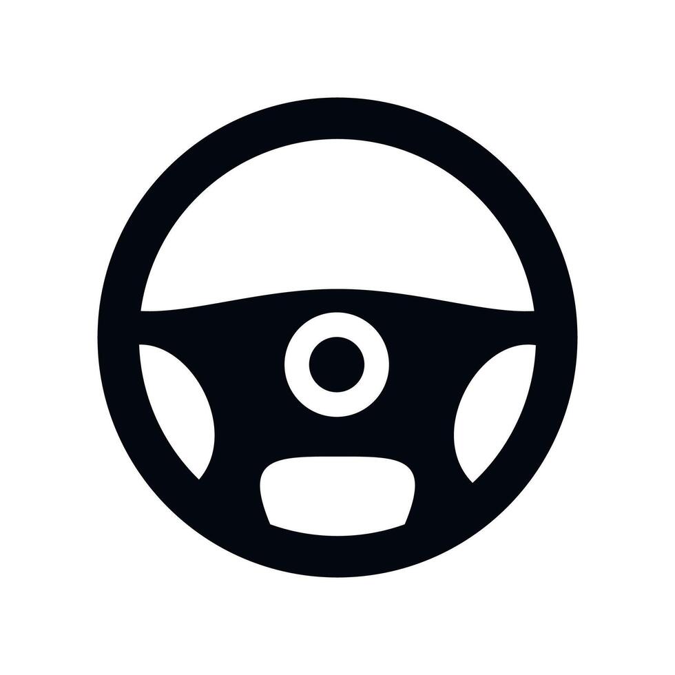 black and white monochrome icon of car steering wheel on white background vector