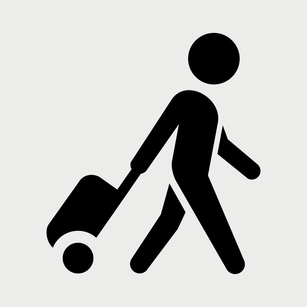 black and white sign icon of man with luggage on white background vector