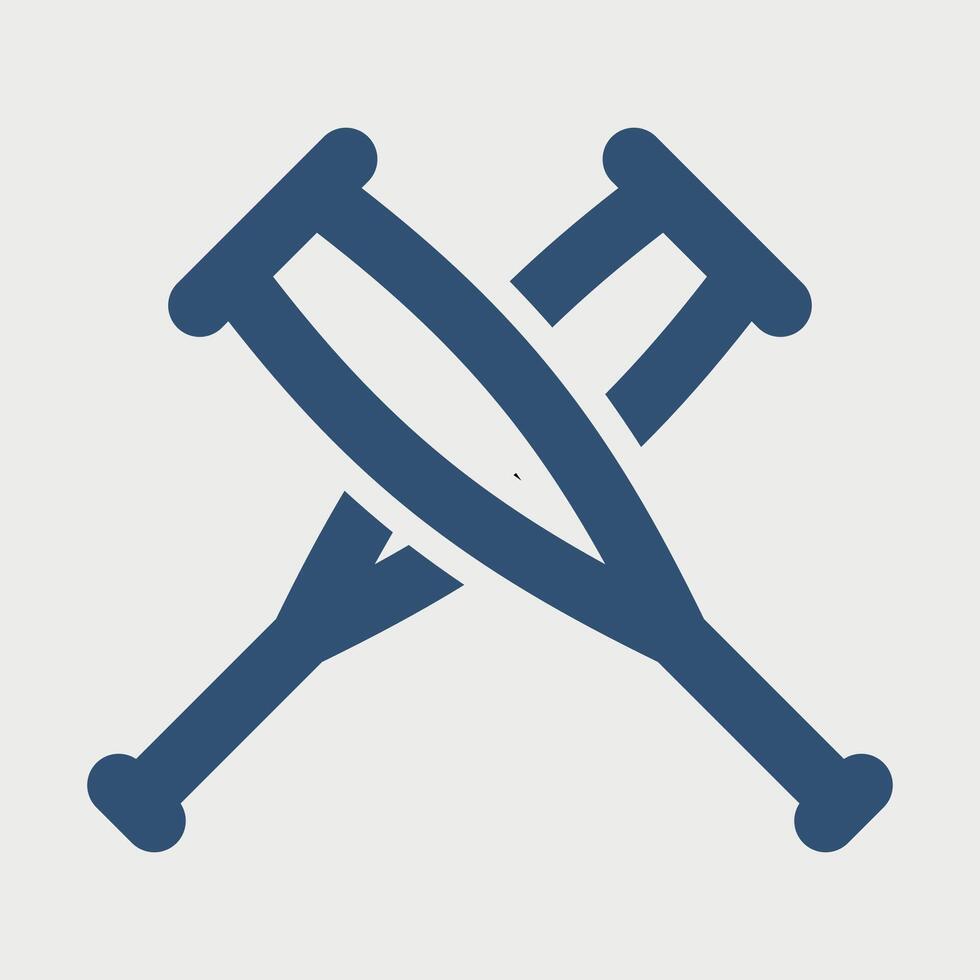 black and white icon of crossed crutches on white background vector