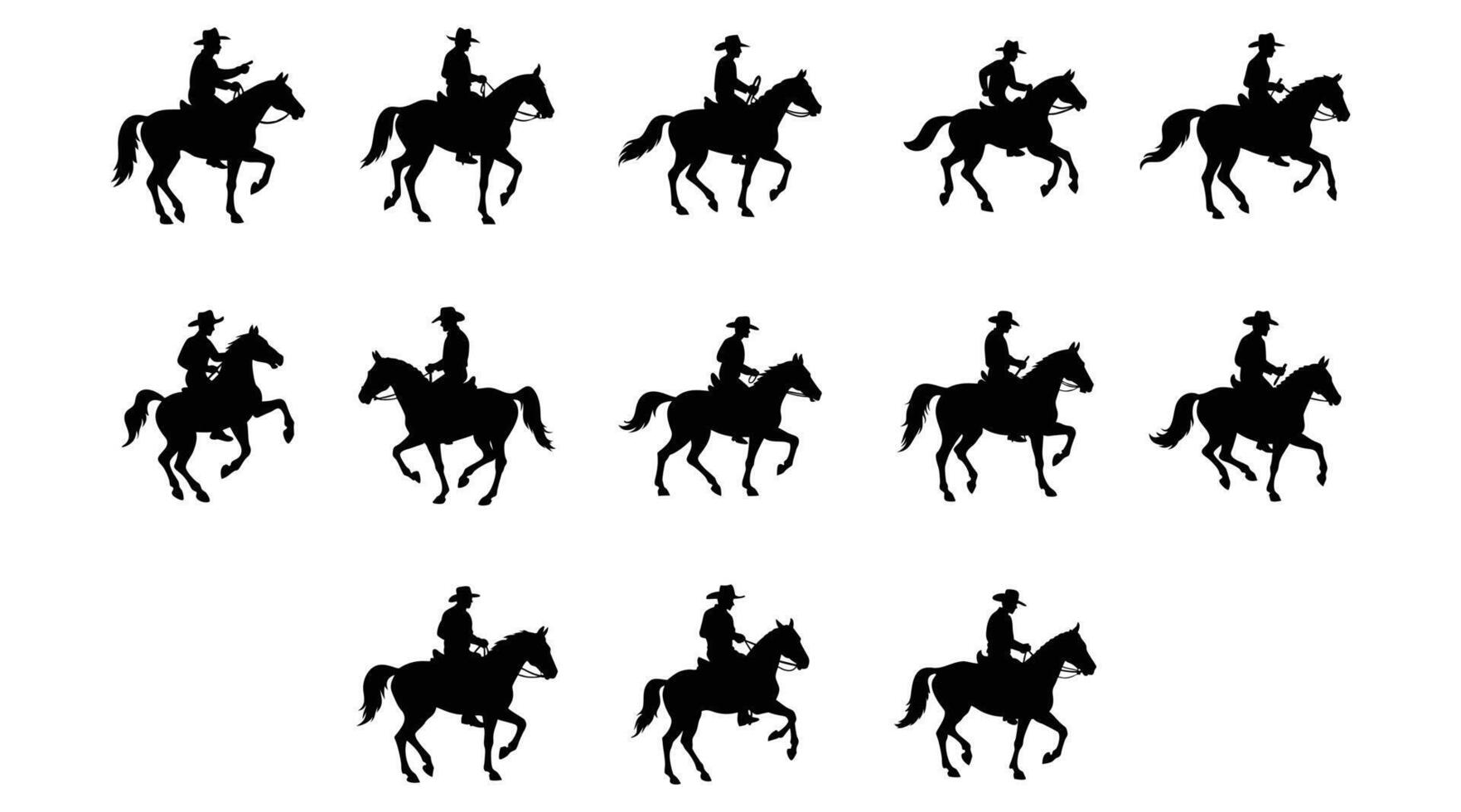 Cowboy riding a horse silhouettes vector