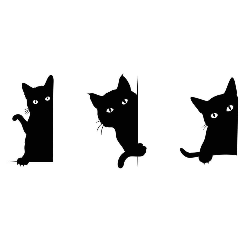 Peeking black cat silhouette collection vector