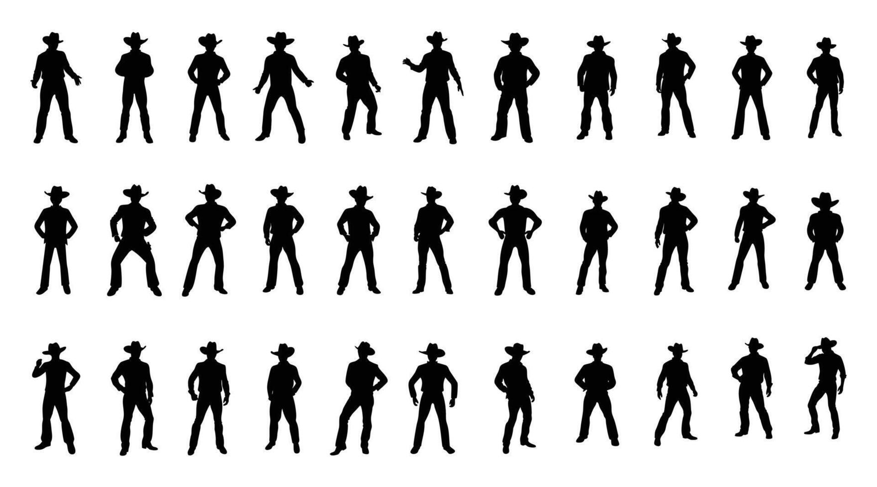 Cowboy silhouettes illustration in various Poses collection vector