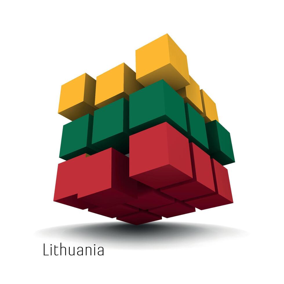 national flag of Lithuania in the form of a cube on a white background vector