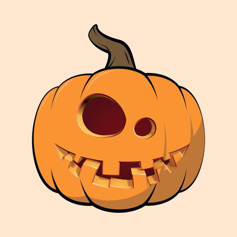 funny scary halloween pumpkin icon with smile on white background vector